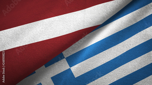 Latvia and Greece two flags textile cloth, fabric texture
