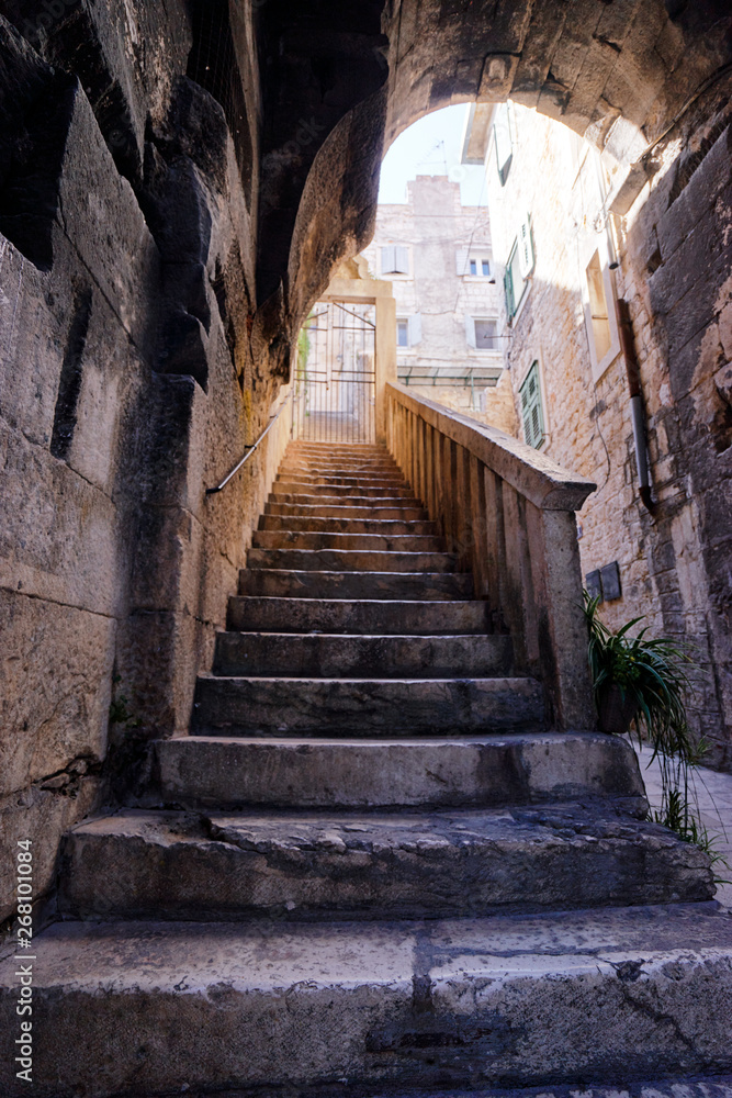 Ancient architecture. Old stone stairs.