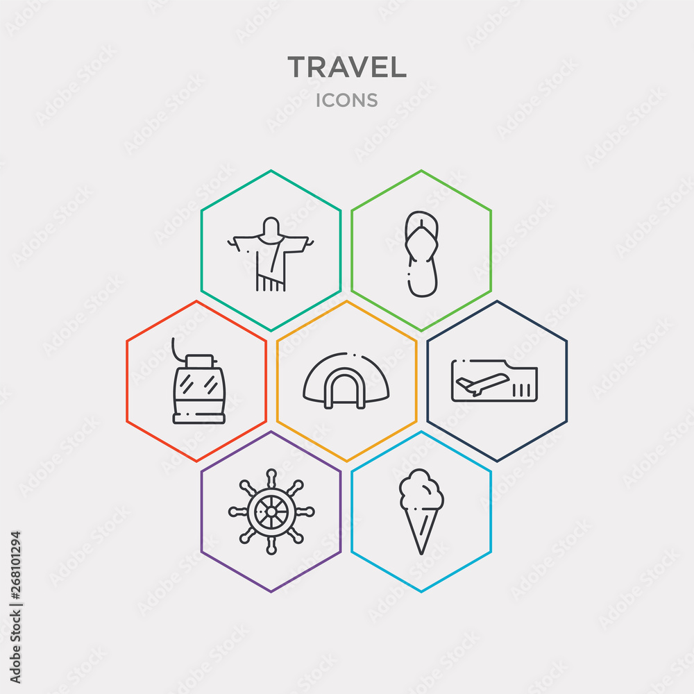 simple set of icecream, rudder, boarding pass, igloo icons, contains such as icons cable car, flip flop, christ and more. 64x64 pixel perfect. infographics vector