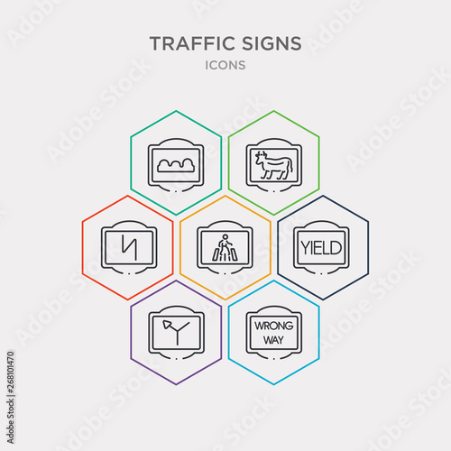 simple set of wrong way, y intersection, yield, zebra crossing icons, contains such as icons zig zag, cattle, hump or rough and more. 64x64 pixel perfect. infographics vector