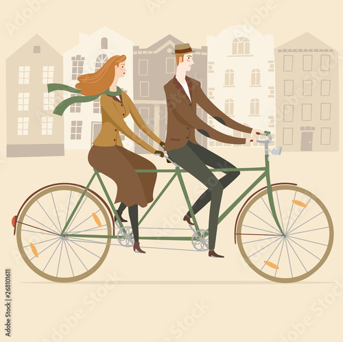 Elegant old style tandem cyclists  illustration