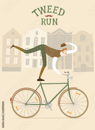 City man cyclist vector Tweed Run  illustration