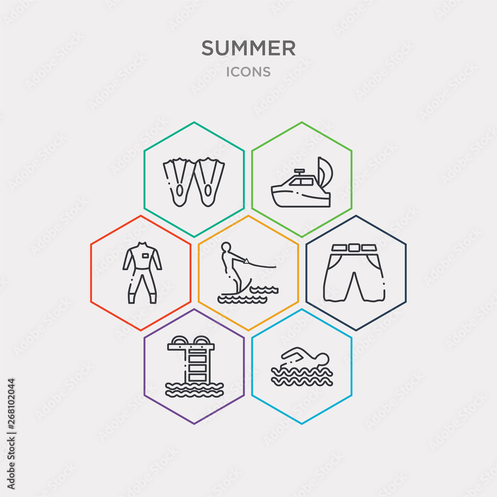 simple set of swimming person, swimming pool ladder, swimming trunks, waterski icons, contains such as icons wetsuit, yatch boat, fins and more. 64x64 pixel perfect. infographics vector
