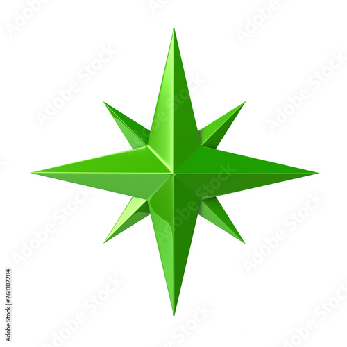 Green compass rose 3d illustration on white background