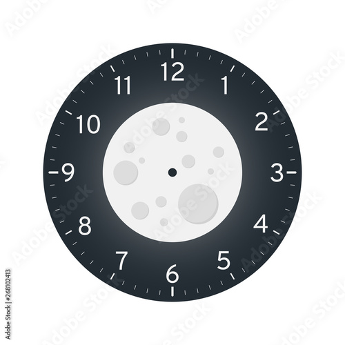 Full Moon Concept, Printable Wall Clock Face Template Isolated on White Background