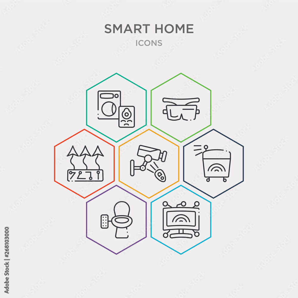 simple set of smart television, smart toilet, smart trash, surveillance icons, contains such as icons underfloor heating, vr technology, washer machine and more. 64x64 pixel perfect. infographics simple set of smart television, smart toilet, smart trash, surveillance icons, contains such as icons underfloor heating, vr technology, washer machine and more. 64x64 pixel perfect. infographics
