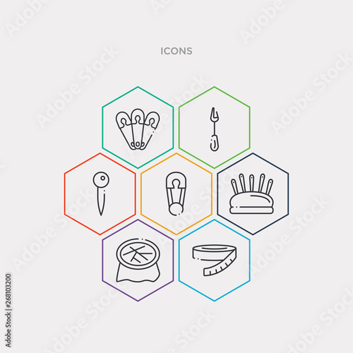 simple set of measuring, needlework, pin holder, pin sew icons, contains such as icons pins, seam ripper, set of pins and more. 64x64 pixel perfect. infographics vector