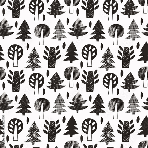 Forest tree seamless background. Vector illustration.