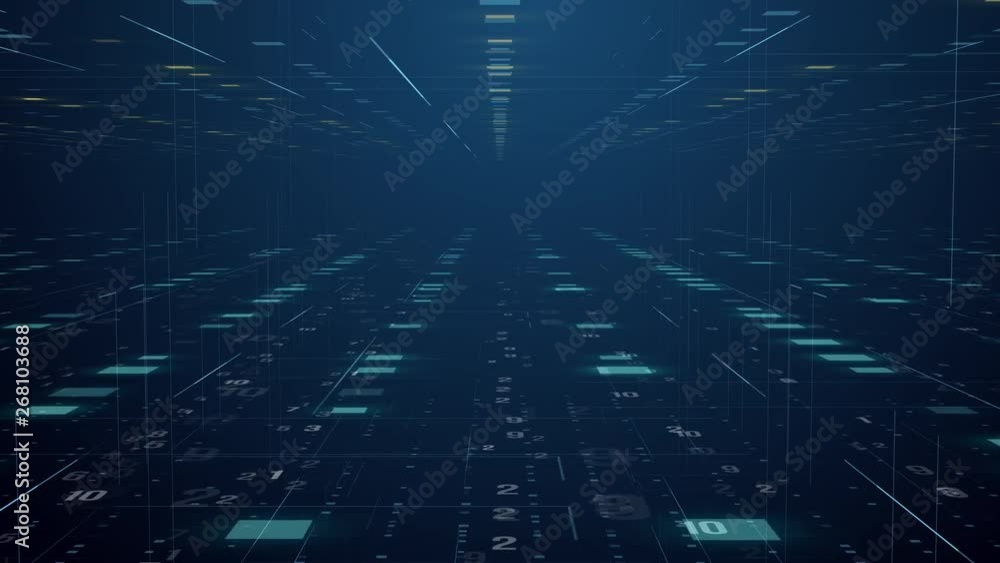 Abstract technology floating code number digital grid motion background loop virtual reality concept