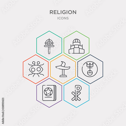 simple set of nordic paganism, chi rho, wicca, united church of christ icons, contains such as icons unitarian universalism, pastafarianism, bahá í and more. 64x64 pixel perfect. infographics vector
