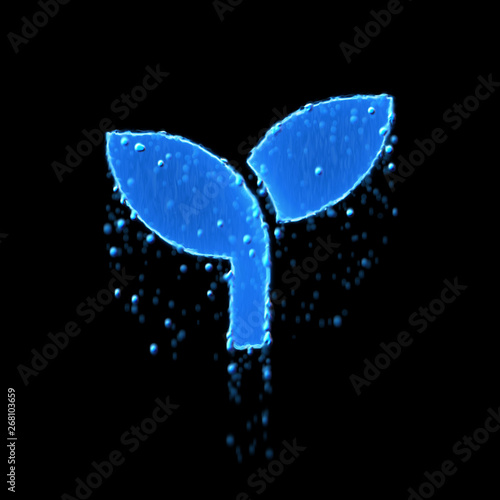 Wet symbol seedling is blue. Water dripping © Video Render