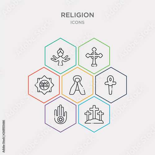 simple set of judaism, calvary, jainism, paganism icons, contains such as icons mantle, bahai, catholicism and more. 64x64 pixel perfect. infographics vector