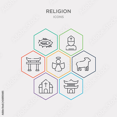 simple set of christianity, taoism, monastery, lamb icons, contains such as icons god, shinto, pope and more. 64x64 pixel perfect. infographics vector