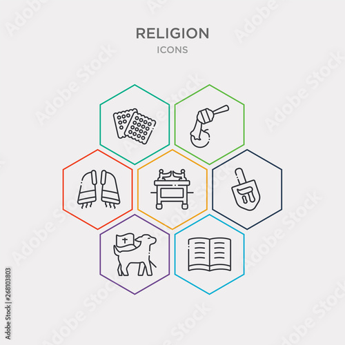 simple set of halakha, lamb of god, dreidel, ark of the convenant icons, contains such as icons tallit, apple and honey, matzo and more. 64x64 pixel perfect. infographics vector