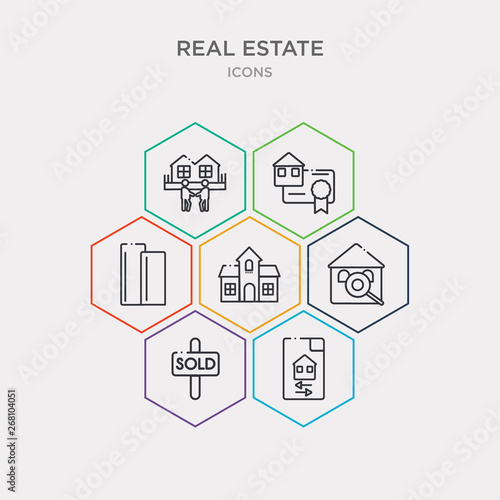 simple set of slides, sold, property, villa icons, contains such as icons office building, certification, tenant and more. 64x64 pixel perfect. infographics vector