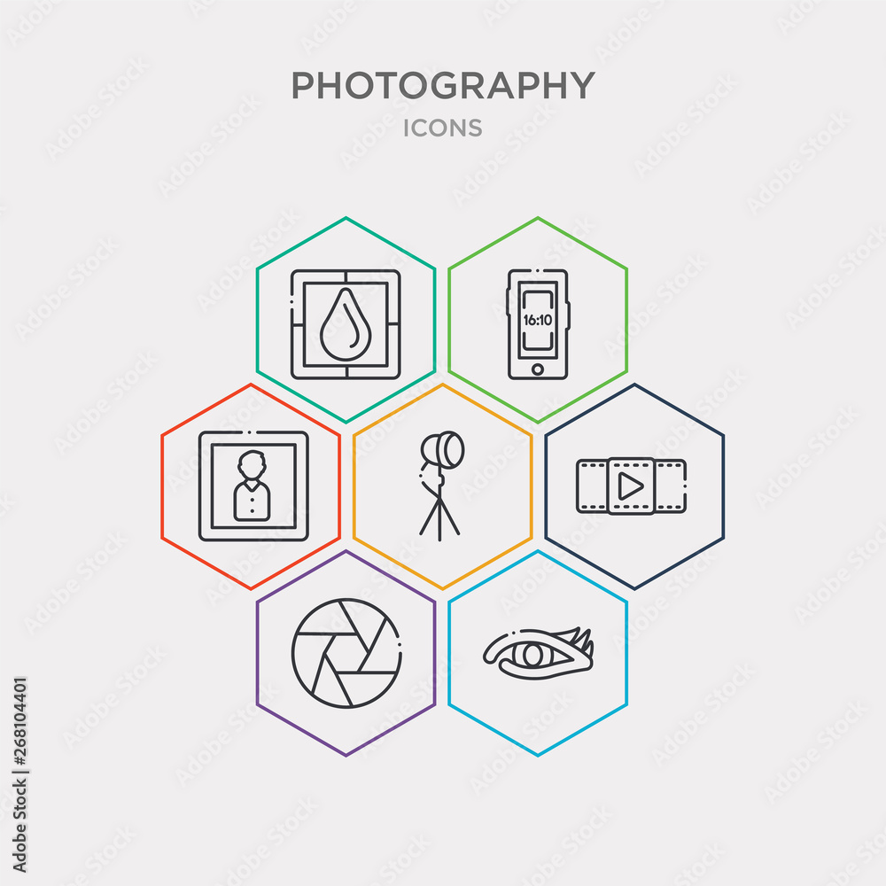 simple set of eye, exposure, play video, spotlight icons, contains such as icons resolution, aspect, blur and more. 64x64 pixel perfect. infographics vector simple set of eye, exposure, play video, spotlight icons, contains such as icons resolution, aspect, blur and more. 64x64 pixel perfect. infographics vector