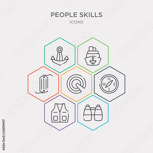 simple set of big binoculars, safety vesty, big compass, radar detection icons, contains such as icons rescue tube, cargo ship front view, sailboat anchor and more. 64x64 pixel perfect. infographics