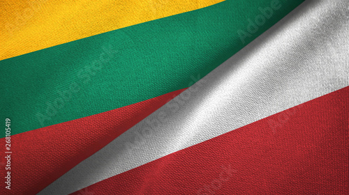 Lithuania and Poland two flags textile cloth, fabric texture