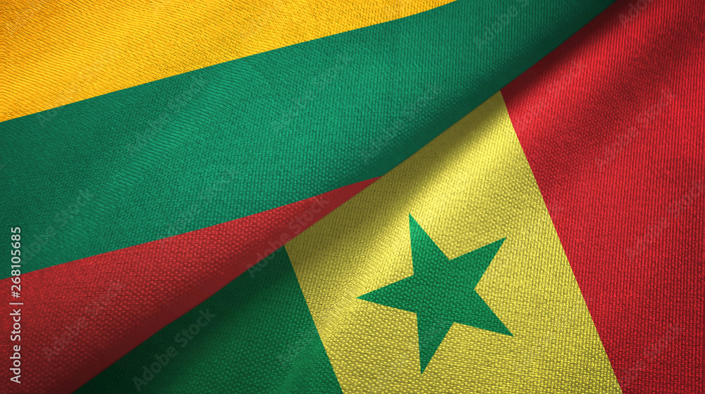 Fototapeta premium Lithuania and Senegal two flags textile cloth, fabric texture