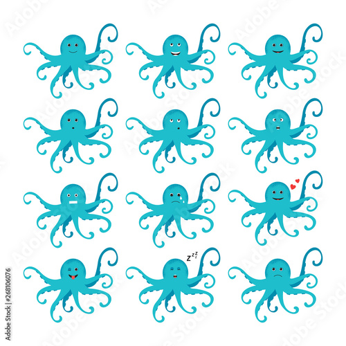 Cute cartoon blue octopus drawing © Olha