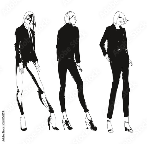 Stylish fashion models. Pretty young girls. Fashion womans Sketch