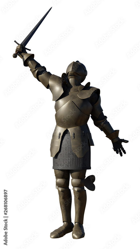Illustration of a Medieval Knight wearing bronze colour Milanese armour standing in a victory pose, 3d digitally rendered illustration Illustration of a Medieval Knight wearing bronze colour Milanese armour standing in a victory pose, 3d digitally rendered illustration