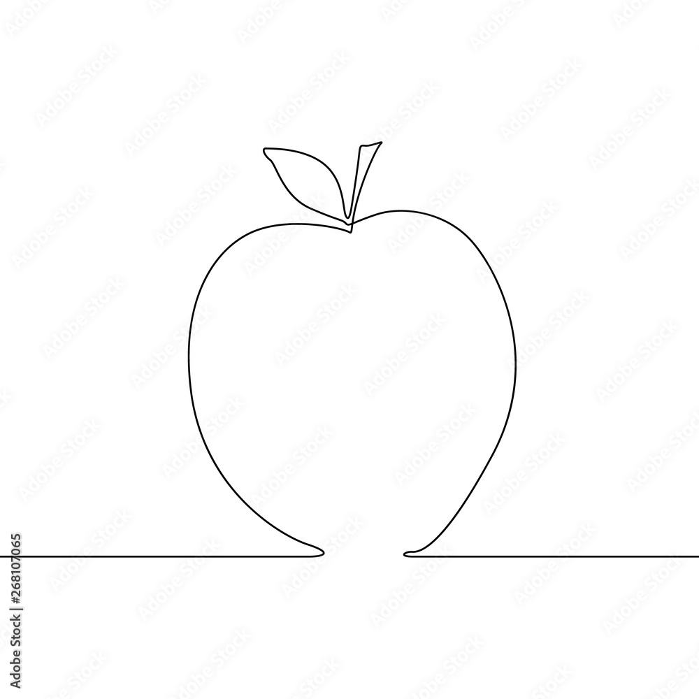 Fototapeta premium Continuous one line apple, vector illustration