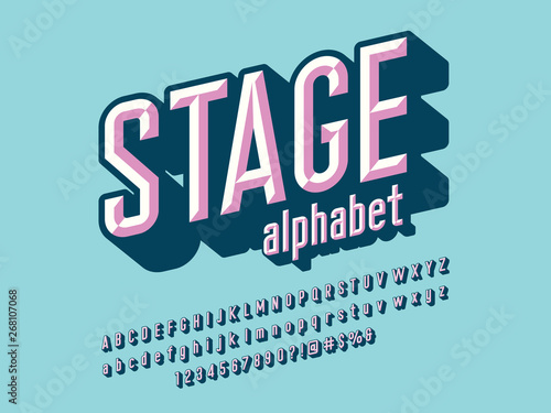 Chisel style alphabet design with uppercase, lowercase, number and symbols