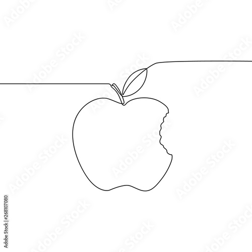 Continuous one line bitten apple, vector illustration