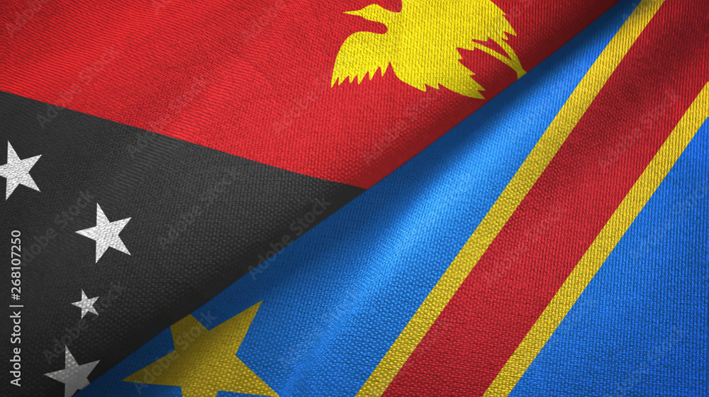 Papua New Guinea and Congo Democratic Republic two flags textile cloth Papua New Guinea and Congo Democratic Republic two flags textile cloth