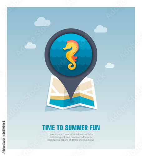 Sea Horse pin map icon. Summer. Vacation