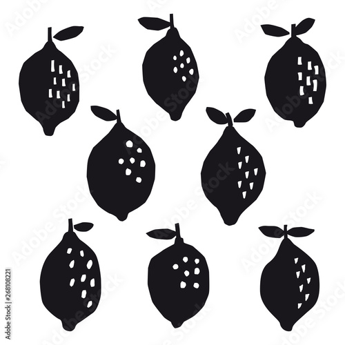 Black and white paper cut style lemon collection