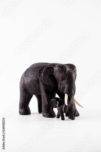 Elephant family carved from wood