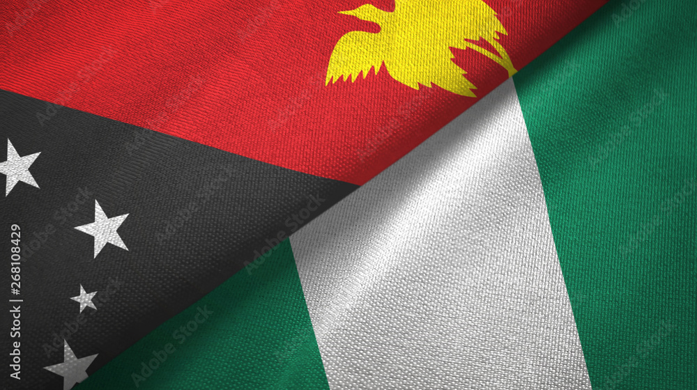 Papua New Guinea and Nigeria two flags textile cloth, fabric texture Papua New Guinea and Nigeria two flags textile cloth, fabric texture