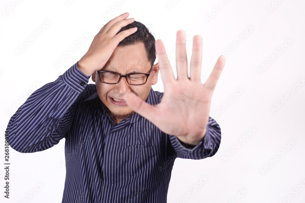 Crying Sad Young Man Showing Surrender Gesture Crying Sad Young Man Showing Surrender Gesture