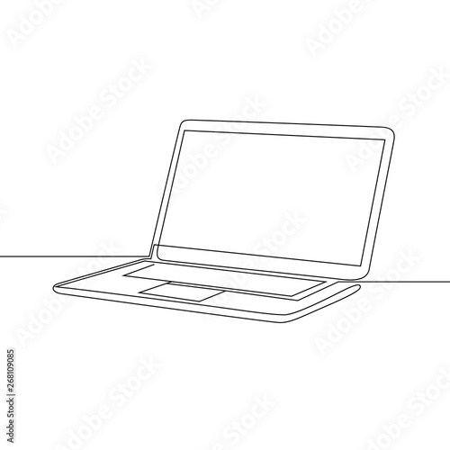 Continuous one line laptop, vector