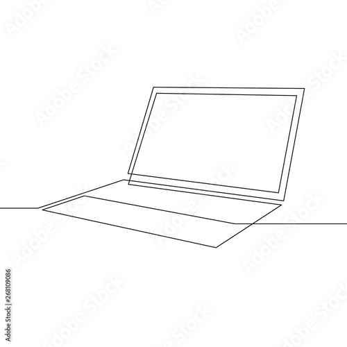 Continuous one line laptop. Vector illustration.