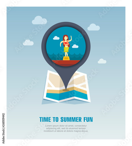 Hula Dancer Statuette pin map icon. Vacation