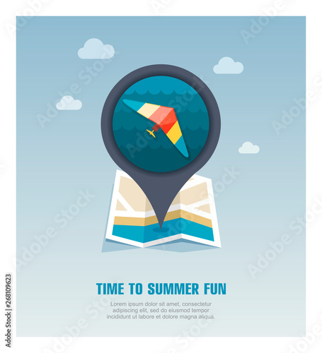 Hang Glider pin map icon. Summer. Vacation