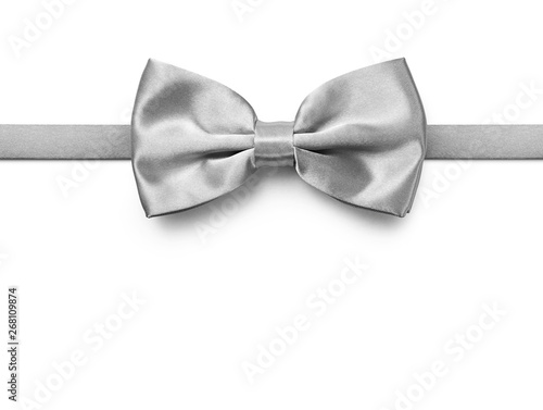 Fototapet Silver color bow tie isolated on white background with clipping path