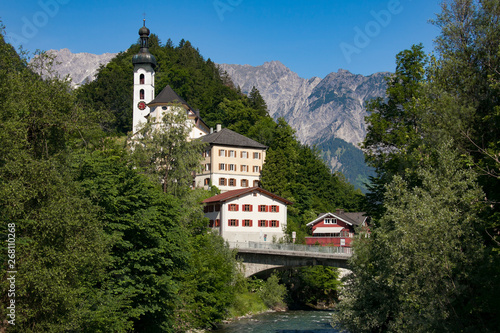 Church Mari Geburt in Tschagguns, Montafon, Austria on a synny summer day