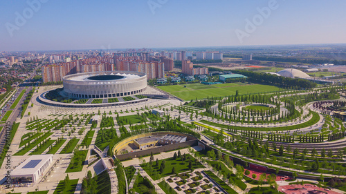 Krasnodar, Russia - May 2019: Aerial view of Krasnodar Stadium and the Galitsky park photo
