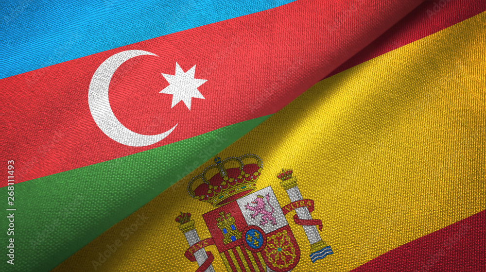 Azerbaijan and Spain two flags textile cloth, fabric texture Azerbaijan and Spain two flags textile cloth, fabric texture