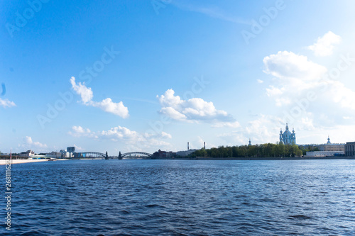 View from the Sverdlovsk Embankment, St. Petersburg. River Neva on the spring. Smolny Cathedral in the distance © Екатерина Коваленко