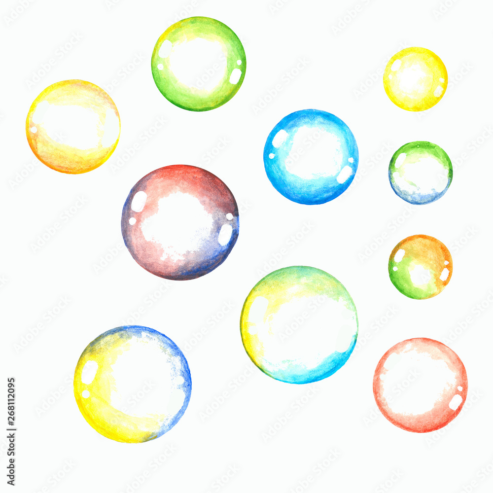 Acrylic painted soap bubbles isolated, 10 pieces Acrylic painted soap bubbles isolated, 10 pieces