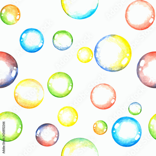 Acrylic painted colorful soap bubbles seamless pattern
