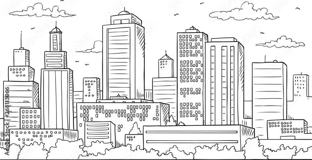 Big City Skyline Drawing Stock Vector | Adobe Stock