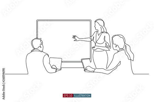 Continuous line drawing of business brief, presentation or training. Template for your design works. Vector illustration.