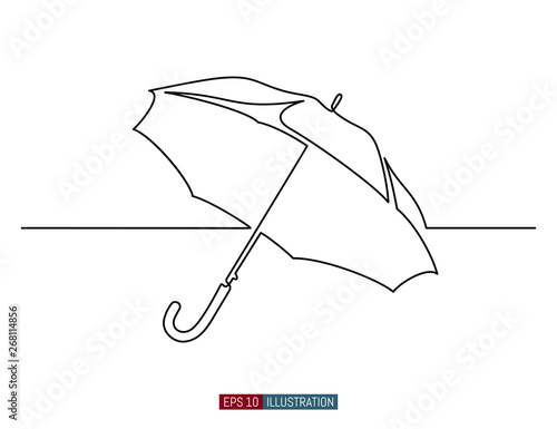 Continuous line drawing of umbrella. Template for your design. Vector illustration.