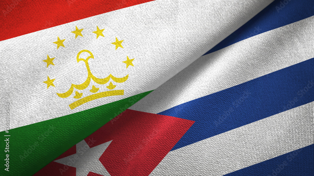 Tajikistan and Cuba two flags textile cloth, fabric texture Tajikistan and Cuba two flags textile cloth, fabric texture